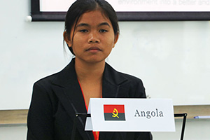 JPA Image Gallery - High school student speaks on behalf of Angola at the Model UN - Jay Pritzker Academy, Siem Reap, Cambodia