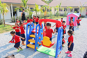 JPA Image Gallery - Preschool students having recess at the playground - Jay Pritzker Academy, Siem Reap, Cambodia