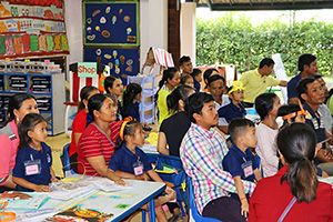 JPA Image Gallery - Parents and kindergarten students listen to a presentation in the classroom - Jay Pritzker Academy, Siem Reap, Cambodia