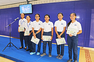JPA Image Gallery - High school students with One Million Points Club certificates at assembly - Jay Pritzker Academy, Siem Reap, Cambodia