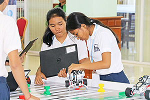 JPA Image Gallery - Students prepare robot at World Robot Olympiad Cambodia - Jay Pritzker Academy, Siem Reap, Cambodia