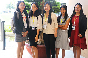 JPA Image Gallery - 5 female high school students at model UN - Jay Pritzker Academy, Siem Reap, Cambodia