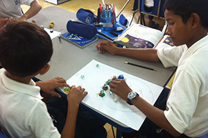 JPA Image Gallery - Students make mini models of the solar system as they work through a project in class - Jay Pritzker Academy, Siem Reap, Cambodia